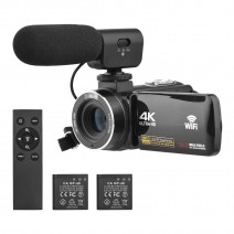 4K Digital Video Camera WiFi Camcorder DV Recorder 56MP 18X Digital Zoom 3.0 Inch IPS Touchscreen Supports Face Detection IR Night Vision Anti-shake with 2pcs Batteries + Remote Control + Carry Bag + External Microphone
